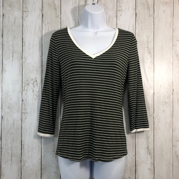 ModCloth 3/4 Sleeve Stripe V-Neck Top Medium - Picture 1 of 7